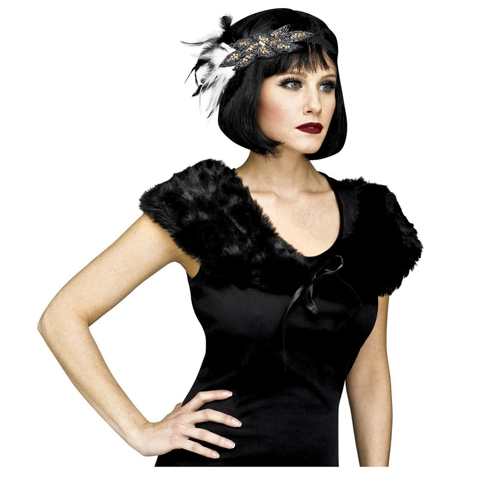 Adult Womens Flapper Stole 1920 Gatsby Cosplay Costume Stole Black Silver Collar - Image 4 of 4