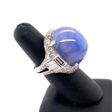 Features A Huge 79.80CT Cabochon Ceylon Sapphire With Clear CZ 1920 Vintage Ring