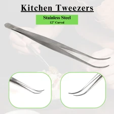 Culinary Tweezers 12" Serrated Curved Tips Fine Dining Food Presentations Tongs
