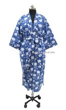 Indian Handmade Cotton Beautiful Blue Kimono Robe Bohemian Hippie Blue Kimono