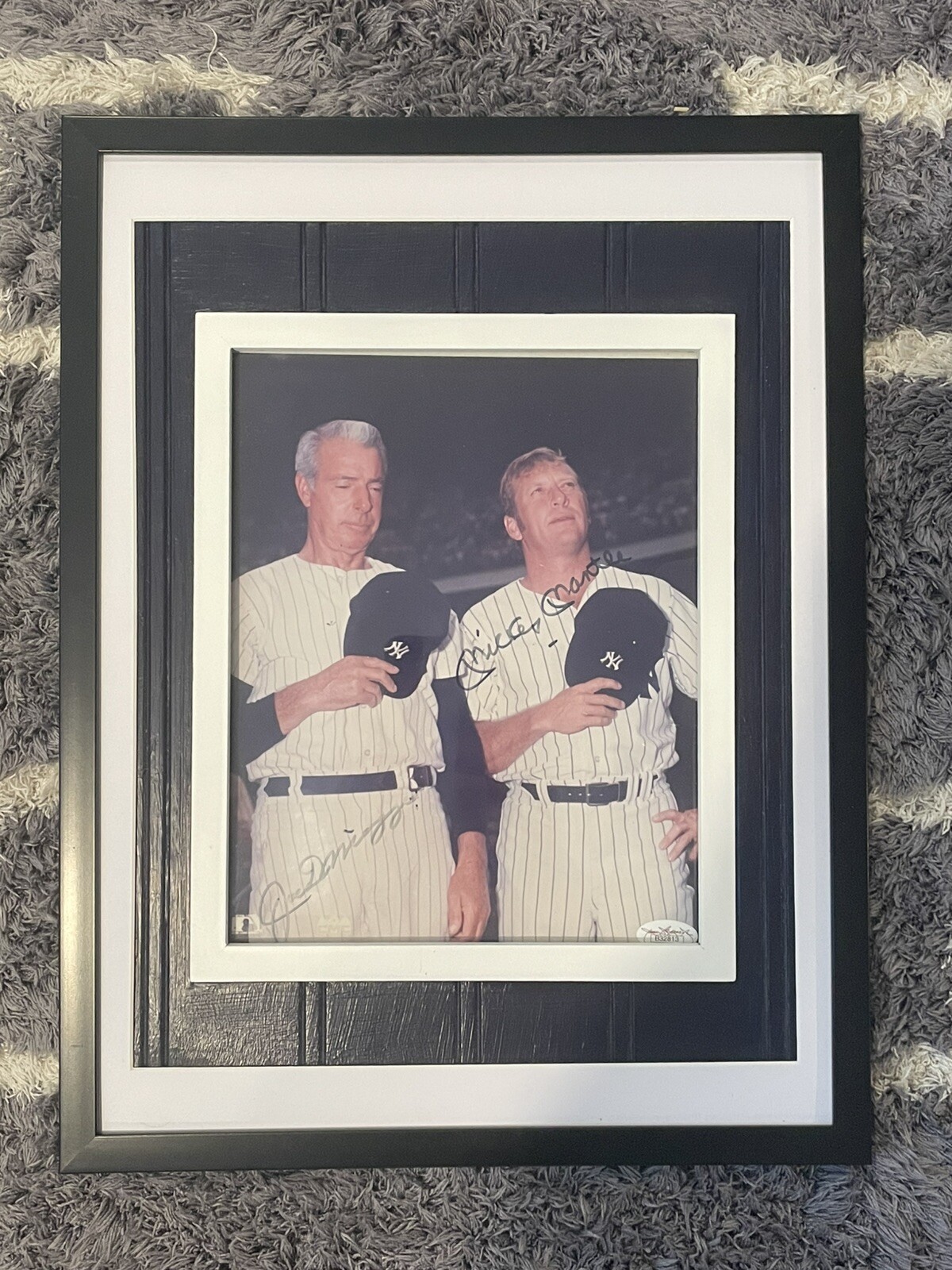 Joe DiMaggio Autographed Signed New York Yankees and Mickey Mantle Framed Photo - JSA Cert Letter - JB4 