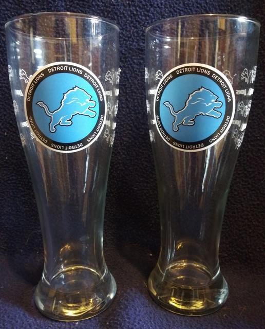 Pair of 8" Tall Detroit Lions Pilsner 16 oz. Beer Glasses eBay
