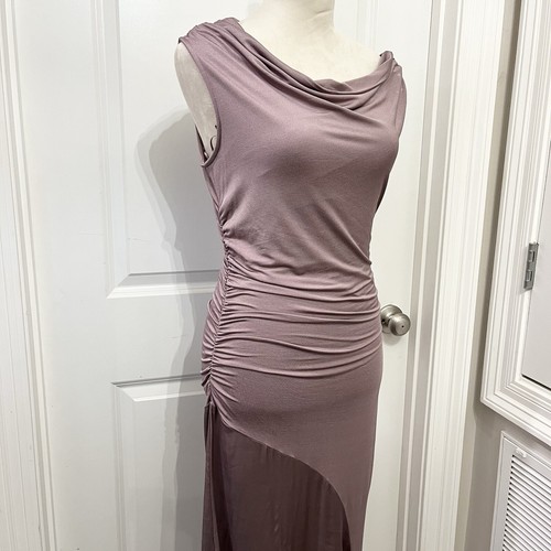 By Anthropologie Asymmetrical Slim Midi Dress- Taupe Purple- Womens SZ Small - Picture 5 of 23