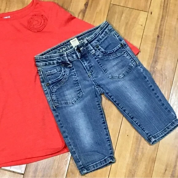 San Valentín Flor Rosa Rojo Camisa Top y Crop Denim Lentejuelas Bling Denim Jeans Foto 4 de 4