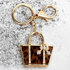 Fashion Leopard Pattern Bag Shaped Golden Keychain Bag Car Keychain Women Gift