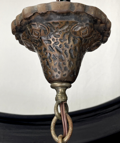 REWIRED Antique Vtg Tudor Arts Crafts Mission Pendant Light Porch Hall Hammered - Picture 19 of 24