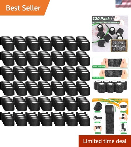 120 Pack Black Self Adhesive Bandage Wrap Bulk 2 Inch x 5 Yards Cohesive Band...