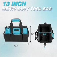 13Inch Small Tool Bag with 9Pockets Wide Open Mouth Polyester w/Thickened Fabric