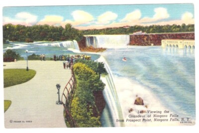 Viewing the Gradeur of NIAGARA FALLS New York Iron Prospect Point Postcard Linen