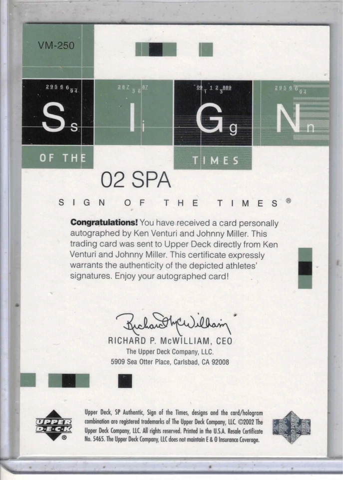 2002 UD SP Authentic golf Ken Venturi / Johnny Miller Sign Times dual auto card - Image 2 of 2