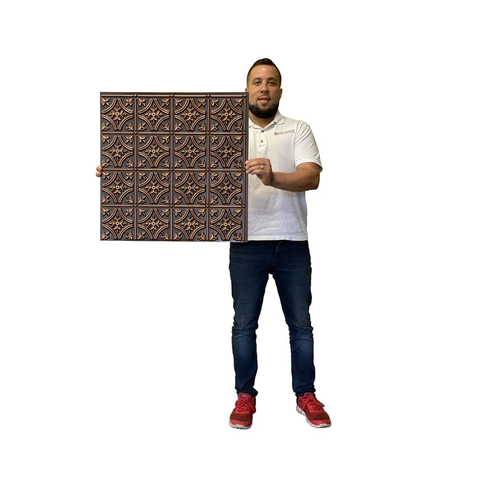 Rimas góticas - Azulejo de techo de hojalata sintética - Paquete de 25 de cobre antiguo Foto 2 de 4