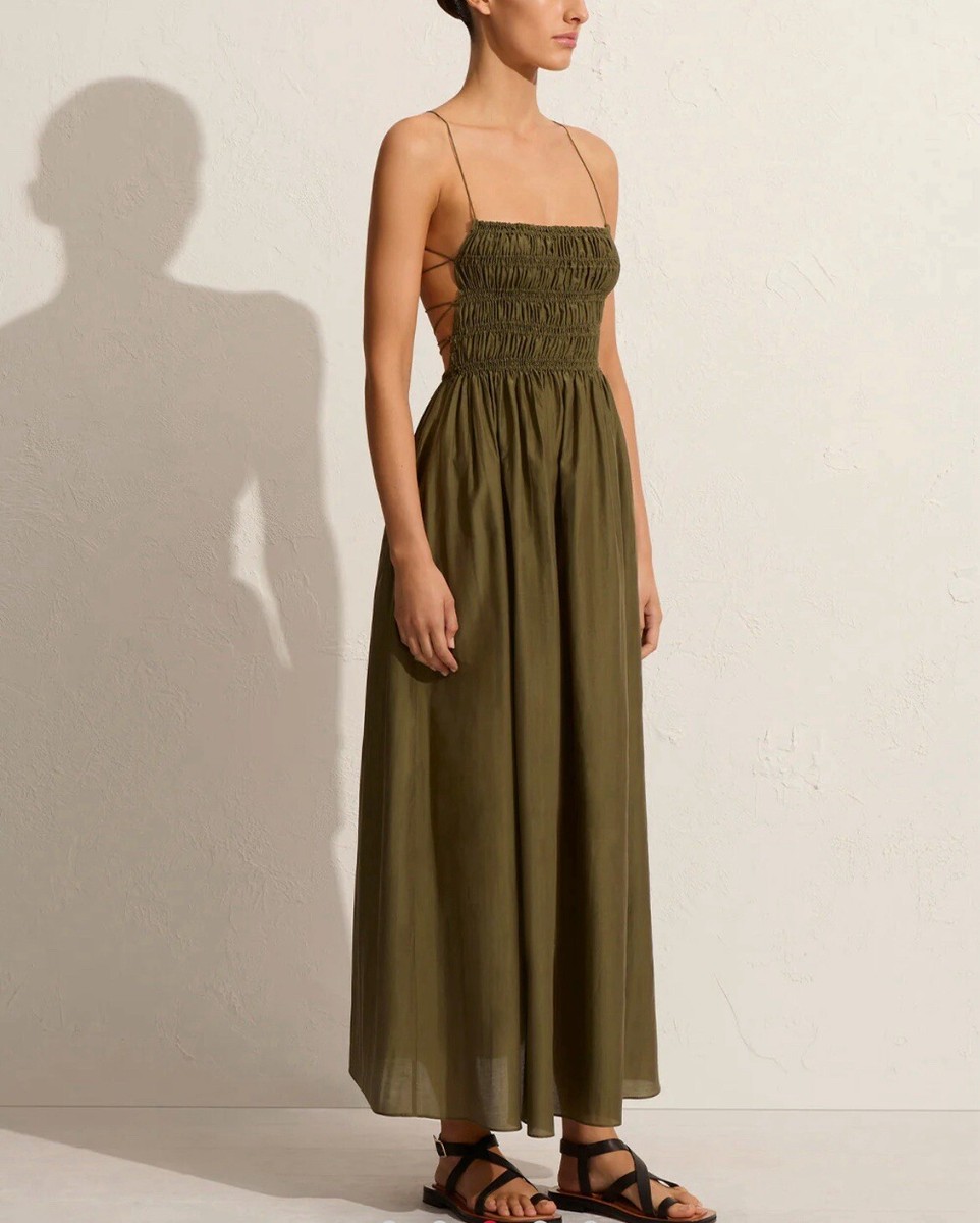 chinese dress ladies STRAPLESS LACE UP DRESS STONE – Nu Onda main image 0