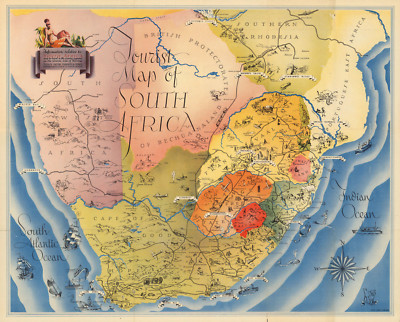 Pictorial Tourist Map of South Africa Wall Poster Home School Office