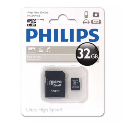 Philips 32 GB Micro-SDHC Speicherkarte   Class 10 Flash-Speicher mit SD Adapter 