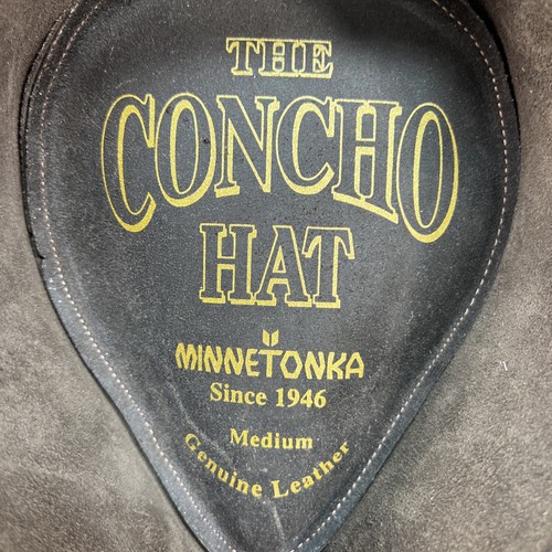 Minnetonka The Concho Brown Genuine Leather Cowboy Hat Medium 21” Circumference - Picture 11 of 12