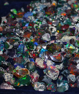Black Opal Rough, Welo Fire Ethiopian Raw Black Opal Crystal Rohstein, 100 Ct