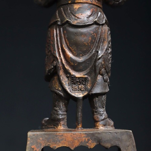 9.1" Old Antique Tibet Tibetan Buddhism Temple Bronze gilt Weituo Buddha Statue - Picture 4 of 9