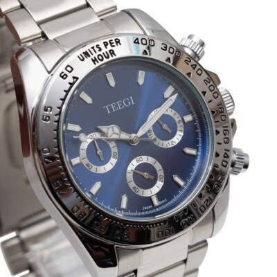 ''TEEGI'' Great Watch - Silver Coating Bracelet With Blue Dial Chronograph