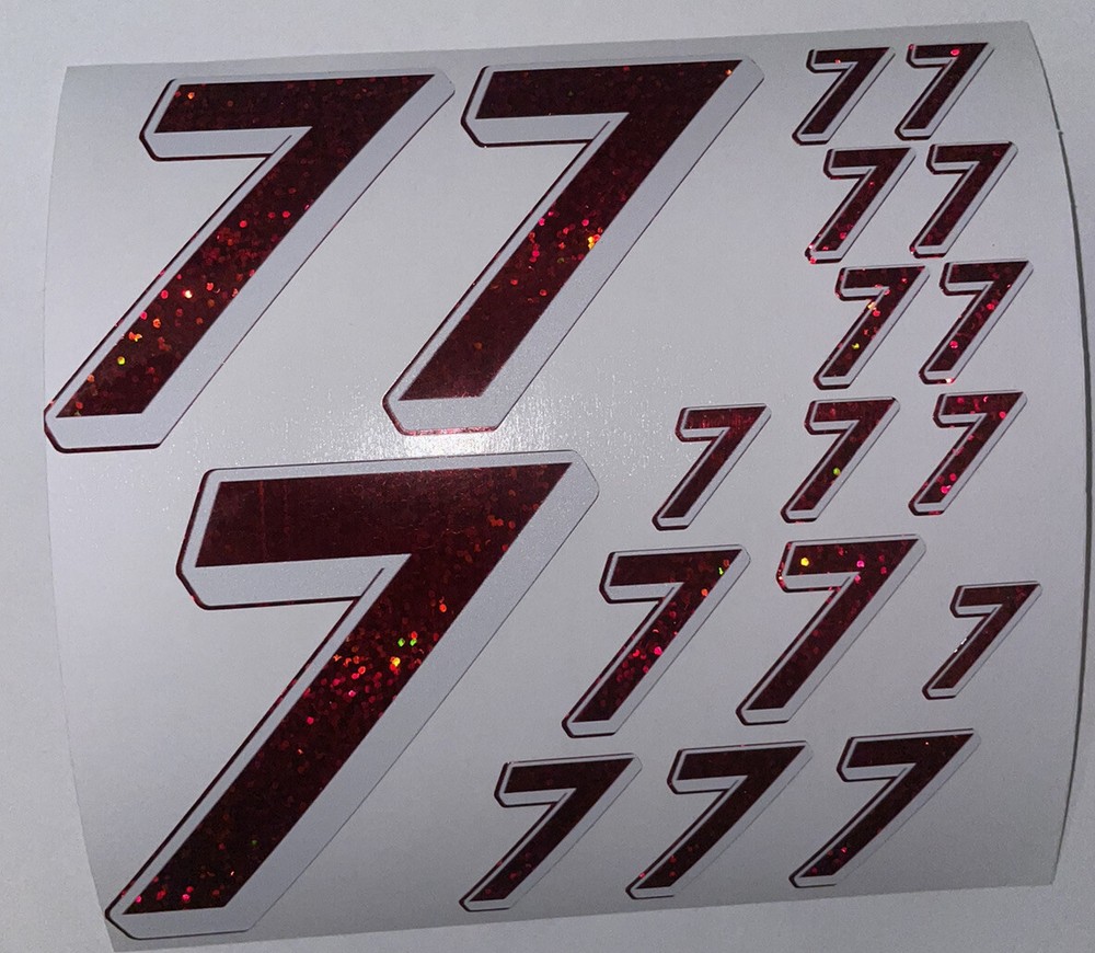 Red Sparkle w/ White Shadow/Outline #7’s Racing Numbers  Rc Box L4