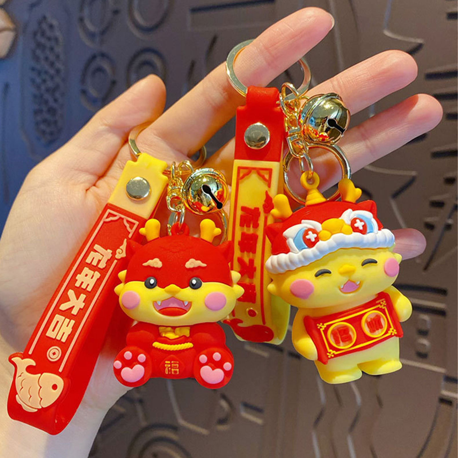1PCS New Happy Chinese Dragon Keychain Statue Cartoon Dragon Doll Pendant
