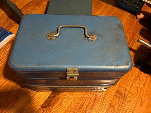 1950s VINTAGE Pathfinder lLARGE METAL Blue CAMP & PICNIC ICE BOX COOLER ICE PIC - Picture 2 of 8