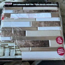 10pc Peel and Stick Kitchen Bathroom Backsplash  Browns/White Self Adhesive Tile