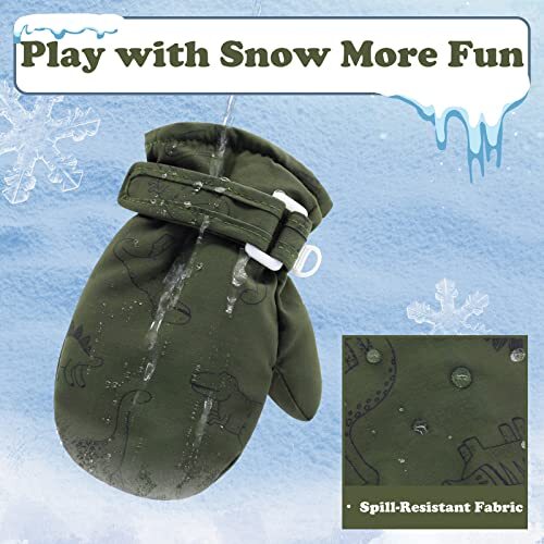 Toddler Gloves Waterproof Toddler Mittens 2-4T Dinosaur Green & Dinosaur Beige - Picture 2 of 6