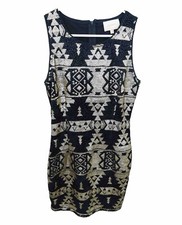 SKIES ARE BLUE Cocktail Little Black Dress Gold Sequin Sleeveless Size Small