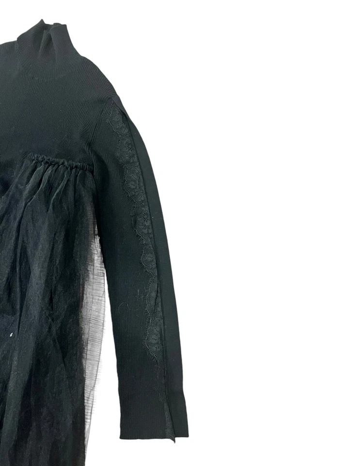 JNBY Girl's Black Wool High Neck Knit Tulle Bottom Maxi Party Gown Dress 160 14 - Image 3 of 4