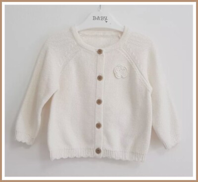Nutmeg Baby Girls 3-6m Ivory Cardigan With 3D Applique Flower 100% Cotton NEW