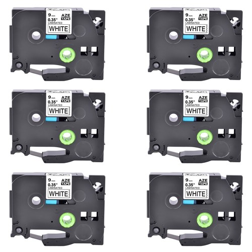 6x Compatible with Brother TZ TZe-221 ruban étiqueteuse Noir sur blanc 9mm