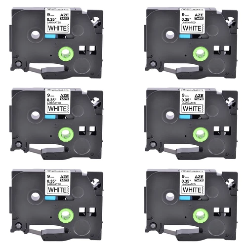 6x Compatible with Brother TZ TZe-221 ruban étiqueteuse Noir sur blanc 9mm