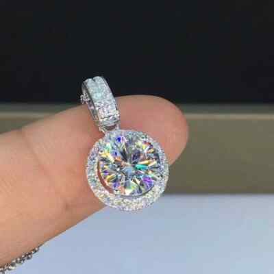 Real Moissanite 2.50CT Round Cut Women's Halo Pendant 14K White Gold Plated
