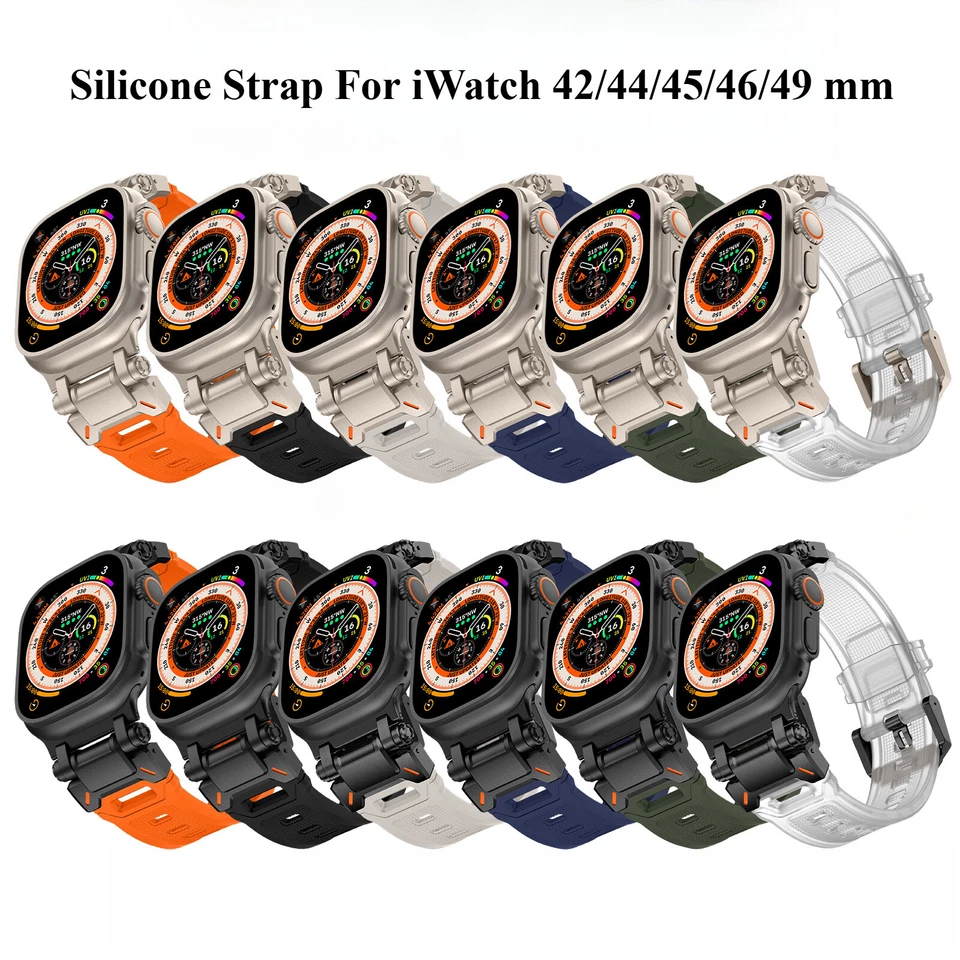 Estuche resistente de metal + correa de silicona para Apple Watch Ultra 3 49 mm 11 10 9 8 7 6 5 SE Foto 3 de 4