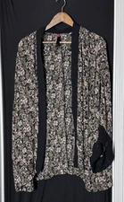 Pure Energy Plus Flowy Kimono Dark Floral Contrast Whimsigoth Fairy Grunge