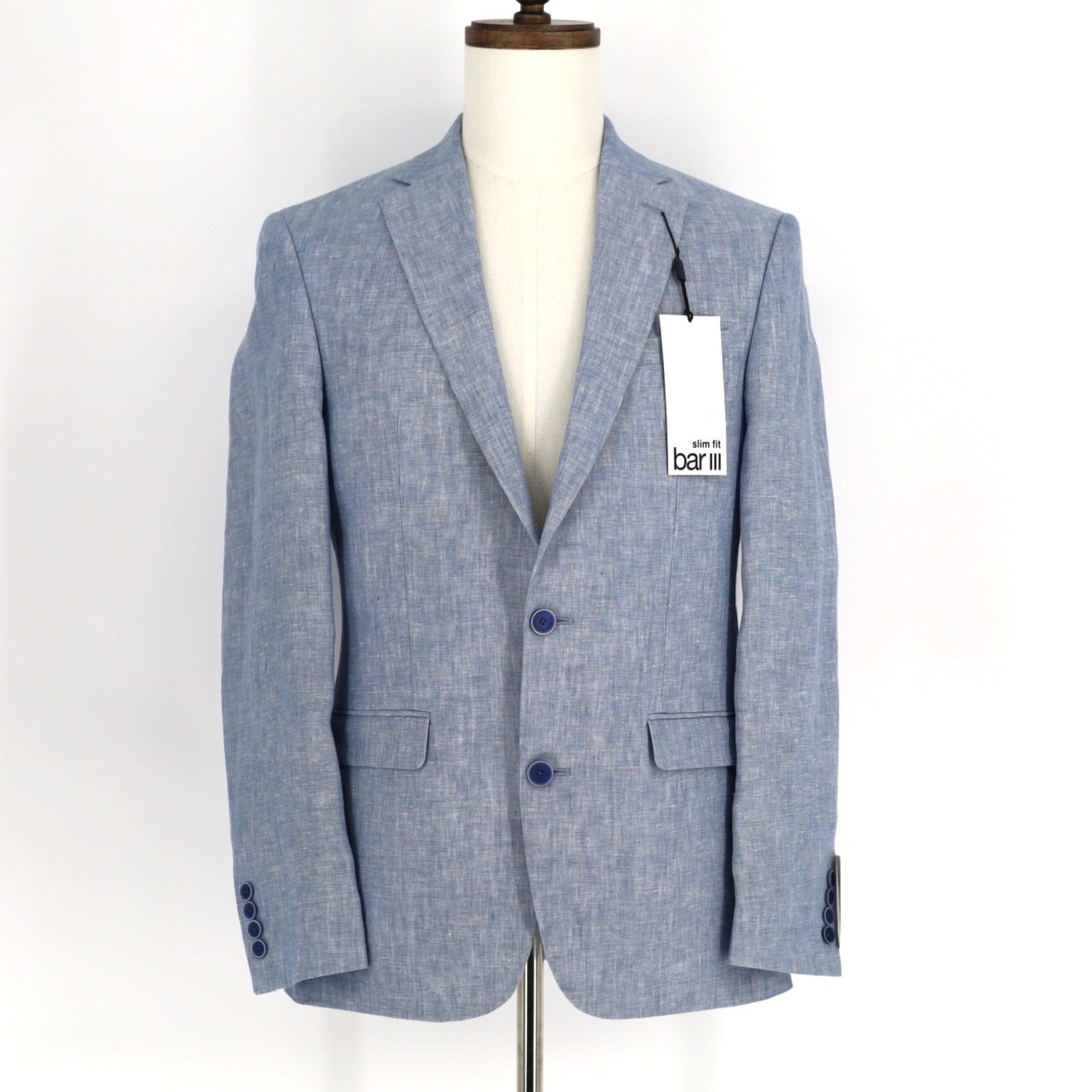 Bar III Men's Light Blue Linen Summer Casual Slim Formal Suit Jacket Size 36S