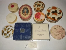 7 Vintage Antique Powder Boxes 3 COTY, BORJOIS, HUDNUT  DU BARRY ,YARDLEY, PONDS