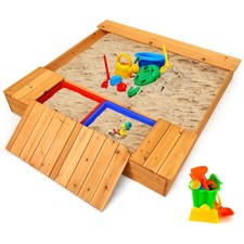 Kids Wooden Sandbox w/ Covered Storage Seats Children Outdoor Playset Backyard