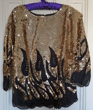 Gold And Black Sequin & Beaded Evening Top,42 ins chest,Sparkle,Glamour,Cruise