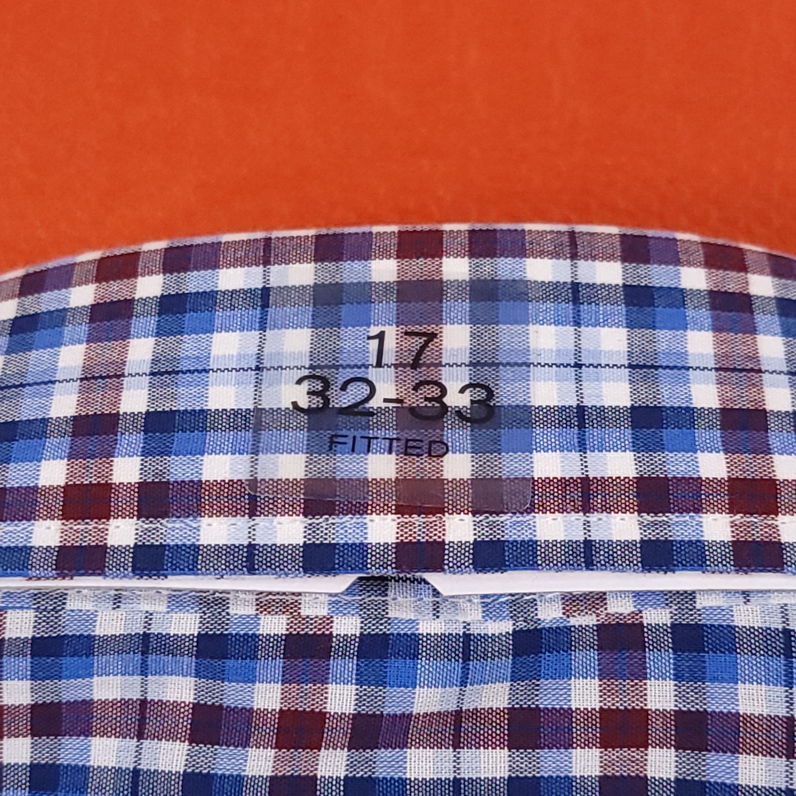 NWT Stafford Men's Travel Fitted Button-Up Shirt Blue Plaid Size 17-32/33