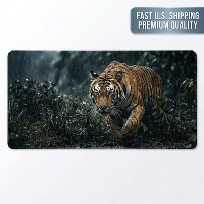Majestic Tiger in Rain Jungle Gaming Mouse Pad Extended Desk Mat 36x18 Nature