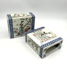 Set of 2 Antique Chinese Porcelain Famille Rose Neck Pillow