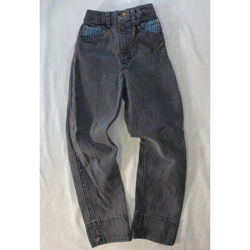 VTG OshKosh B'Gosh Boys Jeans Sz 6 Gray Hickory Railroad Pinstripes Flannel Cuff - Picture 8 of 16
