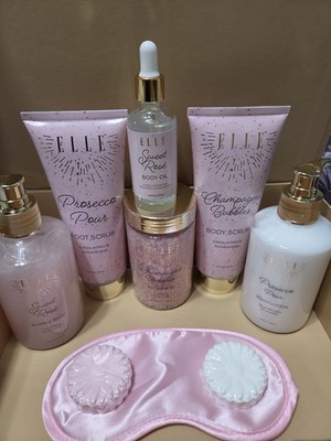 ELLE 9PC Luxury Bath&Body Gift Set Prosecco Pour Champagne Bubbles & Sweet Rose