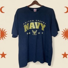 Vintage Bayside US Navy T Shirt Mens Size XL Made In USA Navy Blue Military