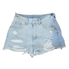SHEIN High Rise Distressed Denim Shorts 26 Light Wash Cutoff Summer Festival Y2K