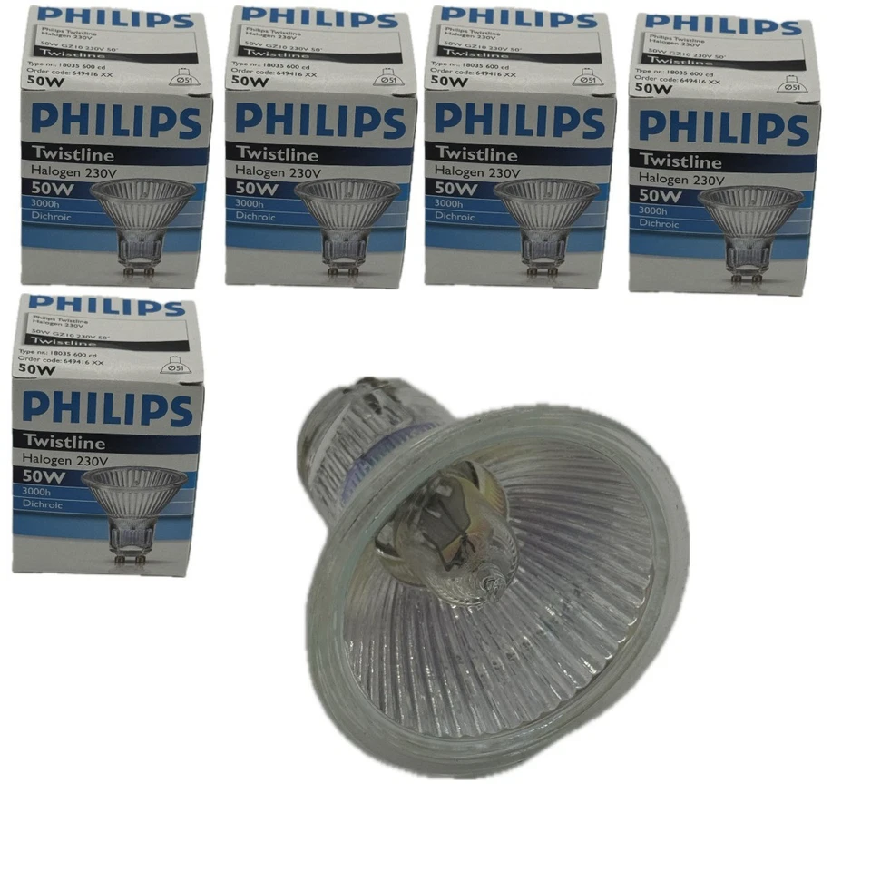 Original Philips Twistline Halogenlampe 230V 50W –3000h, Dichroic 50WGZ10230V...