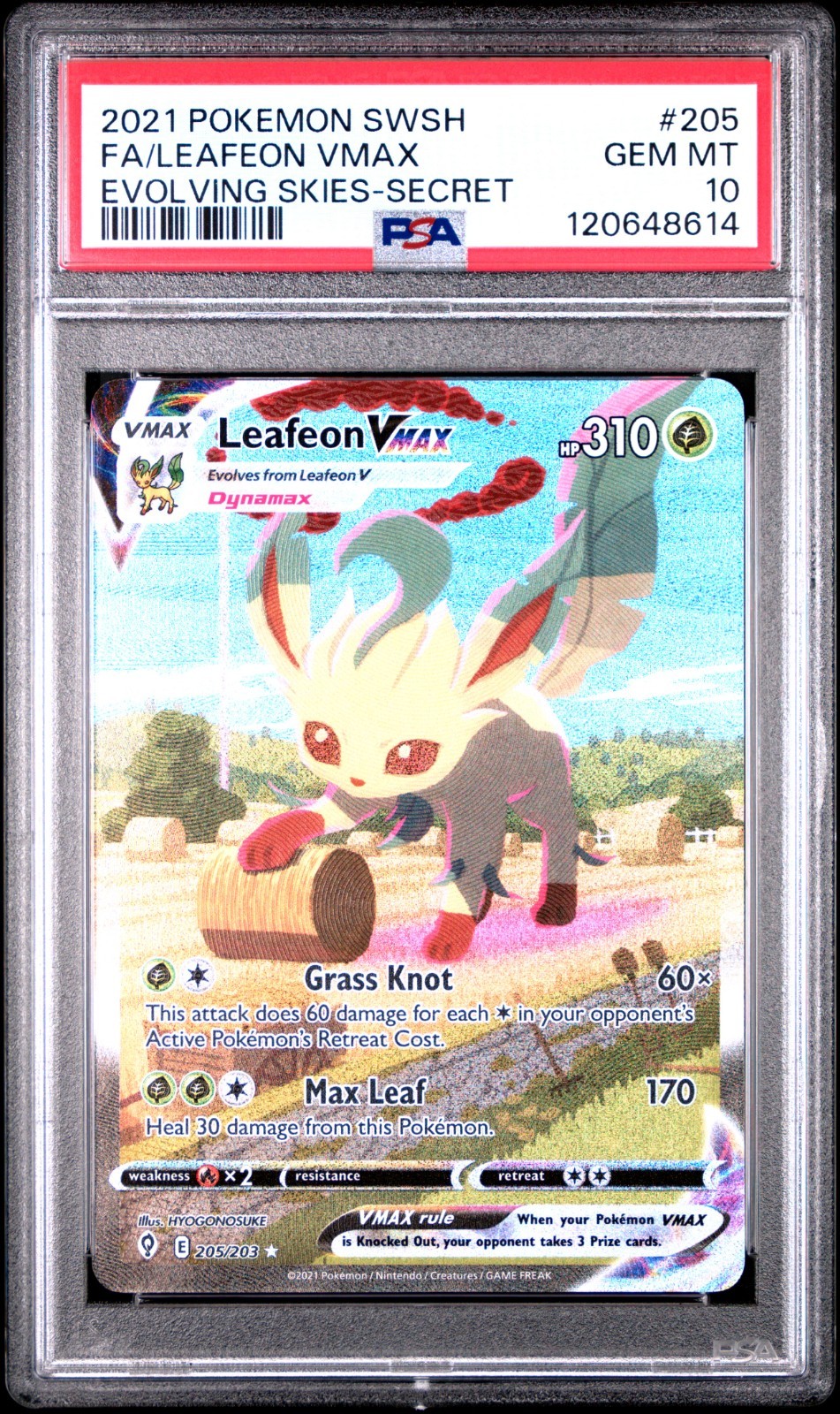 2021 POKEMON SWORD & SHIELD EVOLVING SKIES SECRET FULL ART/LEAFEON VMAX PSA 10