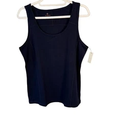 Talbots Women's Navy Tank Top Size L Cotton Stretch Minimalist Capsule Wardrobe