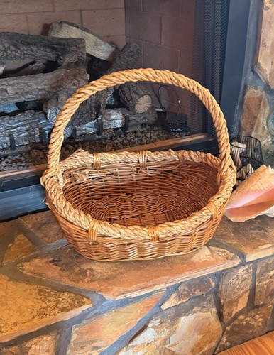 Extra Large Handwoven Wicker Rattan Rustic Willow Handle Gathering Garden Basket